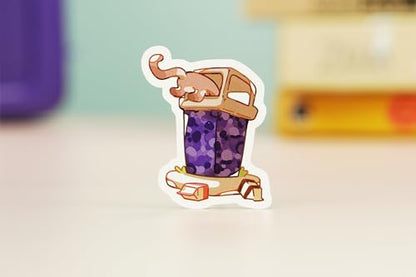 1985 Games BlackBerry Kawaii Cat Dice Set – Milk Carton-Inspired Dice for DND | TTRPGs & Tabletop Roleplaying - color: Blackberry