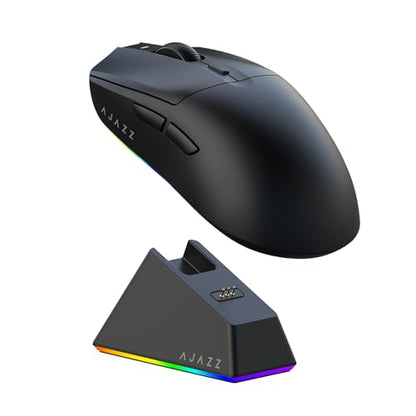 AJAZZ AJ139 V2 MC Wireless Gaming Mouse with RGB Charging Dock, 66g Ultra-Lightweight Tri-Mode Optical Mouse, 12000 DPI PAW3311 Sensor, Ergonomic Rechargeable Gaming Mouse for PC/Mac - Black - color: Black
