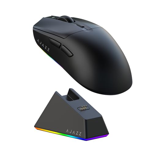 AJAZZ AJ139 V2 MC Wireless Gaming Mouse with RGB Charging Dock, 66g Ultra-Lightweight Tri-Mode Optical Mouse, 12000 DPI PAW3311 Sensor, Ergonomic Rechargeable Gaming Mouse for PC/Mac - Black - color: Black