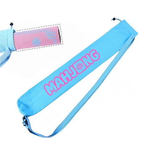 37 Inch Long Mahjong Mat Bag, Portable Mahjong Mat Carrier with Dual Adjustable Shoulder Strap, Drawstring Storage Pouch for Rolled Table Cover, Board Game Sleeve for Game Night Travel(Blue) - color: Blue