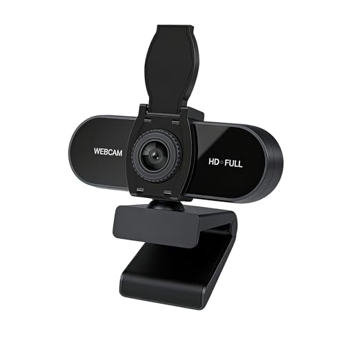 1080P HD Webcam with Microphone, Noise Cancellation, Privacy Cover, Wide-Angle Lens, Auto Light Correction, Plug & Play USB Webcam for Laptop, Desktop, PC, Mac, Zoom, Skype, Streaming (1080p)