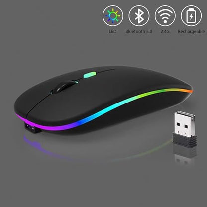 2 Pack Wireless Bluetooth Mouse,LED Dual Mode Rechargeable Silent Slim Laptop Mouse,Portable(BT5.2+USB Receiver) Dual Mode Computer Mice,for Laptop,Desktop Computer,ipad Tablet,Phone,TV (Black) - color: 2 pack black