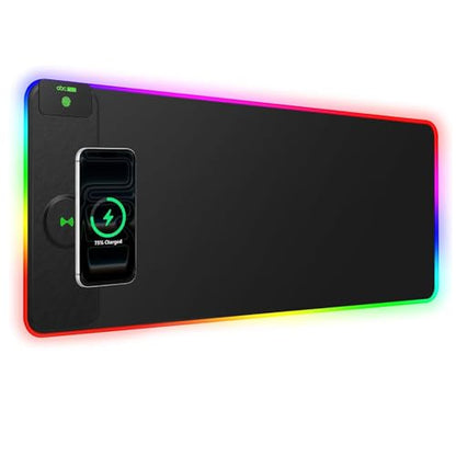 RGB Gaming Mouse Pad with 15W Magnetic Wireless Charging, 31.5'' x 11.8'' | Extra Large LED Mousepad, 24 Lighting Effects Desk Mat with Non-Slip Rubber Base, Waterproof Ultra-Smooth Surface - color: RGB-31.5"x11.8"