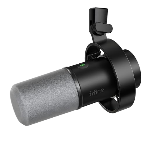 FIFINE AmpliTank K688 Dynamic Microphone, XLR/USB Podcast Recording PC Mic | Streaming Studio Metal Mic with Mute, Headphone Jack, Monitoring Volume Control, Windscreen，for Vocal Voice-Over Gaming - color: Black (No Boom Arm Included)