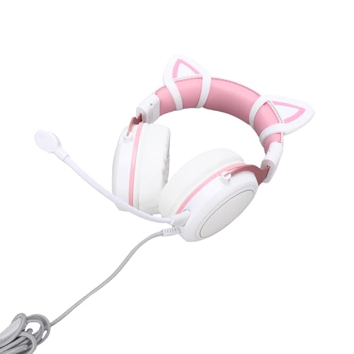 Wired Gaming Headset, Noise Cancelling RGB Luminous Comfortable 50mm Driver PC Gaming Headset, Over Ear Headphones with Flexible Microphone and 7.22ft Cable, for Home Office (Pink) - color: Pink