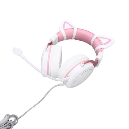 Wired Gaming Headset, Noise Cancelling RGB Luminous Comfortable 50mm Driver PC Gaming Headset, Over Ear Headphones with Flexible Microphone and 7.22ft Cable, for Home Office (Pink) - color: Pink
