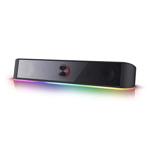 Redragon GS560 RGB Desktop Soundbar, 2.0 Channel Computer Speaker with Dynamic Lighting Bar Audio-Light Sync/Display, Touch-Control Backlit with Volume Knob, USB Powered w/ 3.5mm Cable, Black | 2.0 Stereo Enhanced Auido Quality, Touch-Control Backlit, Vol