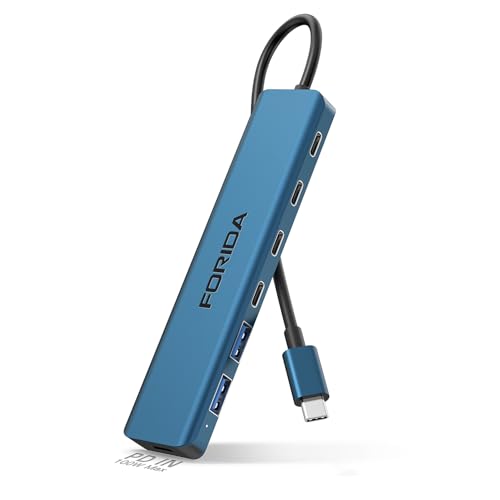 7-Port USB C Hub 10Gbps, 4-Port USB 3.2 Multiport Data Adapter for Laptop, Type-C Pass-Through Charging Port, 2 USB 2.0, USB-C Extender Compatible with MacBook, Surface Pro, XPS and More - color: Blue, size: 7 In 1