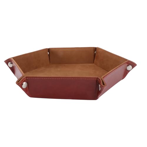 BESPORTBLE Hexagon Pu Leather Dice Tray Foldable Felt Storage Box Brown for Tabletop RPG Games and Board Game Accessories