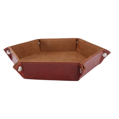 BESPORTBLE Hexagon Pu Leather Dice Tray Foldable Felt Storage Box Brown for Tabletop RPG Games and Board Game Accessories