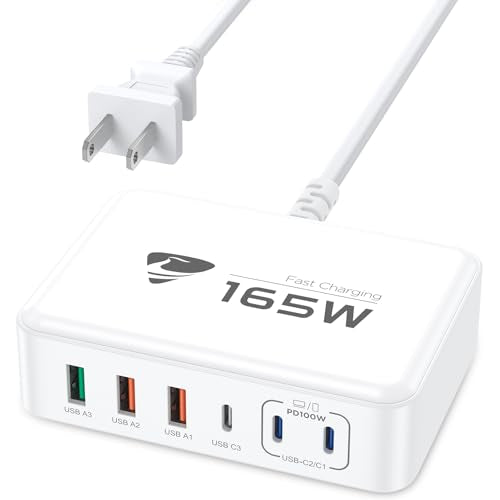 165W USB C Charging Station 6-Port GaN USB C Charger, PD 100W Laptop Hub Wall Charger Multiport USB c for MacBook Pro/Air,iPhone 15 16 Pro Max,iPad, Galaxy S24 - color: White