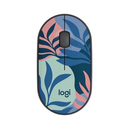 Logitech M340 Compact Ambidextrous Silent Wireless Mouse - Floral Leaves | Silent clicks, with 2.4 GHz USB-A Nano Receiver, 3 non-customizable buttons, 18-months battery, Windows Mac Chrome compatible - color: Floral Leaves
