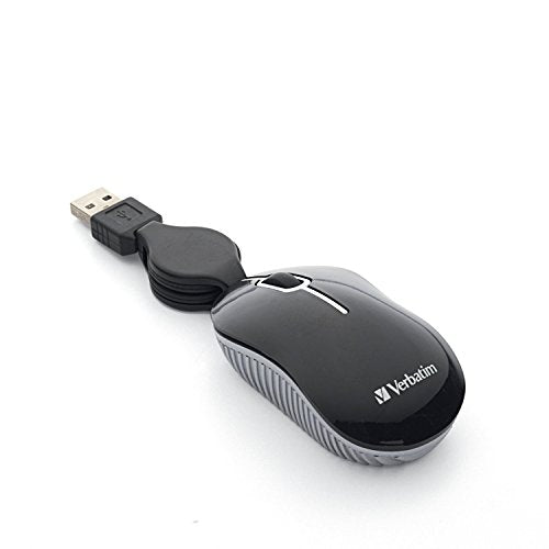 Verbatim Wired Optical Computer Mini USB-A Mouse - Plug & Play Corded Small Travel Mouse with Retractable Cable – Black 98113 - color: BLACK