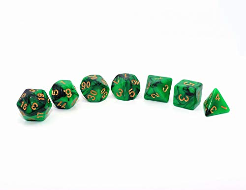 Green Mix Black Dice Set DND Polyhedral Dice for Dungeon and Dragons D&D RPG Role Playing Games 7-Die Set - color: Green Mix Black
