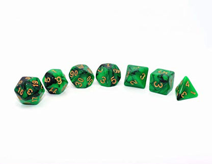 Green Mix Black Dice Set DND Polyhedral Dice for Dungeon and Dragons D&D RPG Role Playing Games 7-Die Set - color: Green Mix Black