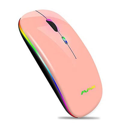 MMK Wireless Bluetooth Mouse, 2.4G Rechargeable Optical Mouse for Laptop | LED Slim Dual Mode (Bluetooth 5.0 and 2.4G) Wireless Mouse for Laptop, PC, Mac OS, Android, Windows (Champagne) - color: Champagne