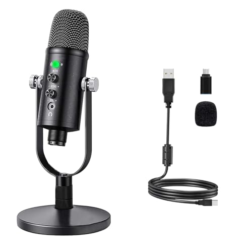 USB Microphone Metal Condenser Mic:Plug&Play Gaming Microphones on PC,Mac,Twitch and YouTube,Recording Microphone Computer PC Mic for Streaming,Podcasting