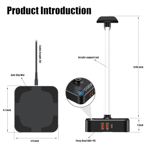 RGB Headphone Stand with USB Charger COZOO Desktop Gaming Headset Holder Hanger with 3 USB Charger and 2 Outlets - Great for Gaming, DJ, Wireless Earphone Display,Gamer PC Accessories Boyfriend Gifts | Gaming Headset Stand Holder for Desk, 3 USB(1 USB C)