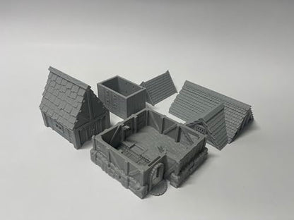 Generic Little Town and Village Houses Scene, Architecture Terrain Scenery for 18-22mm Miniatures Wargame, 3D Printed and Paintable (Standard Edition)