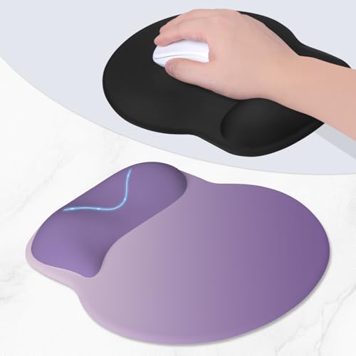 ITNRSIIET Ergonomic Mouse Pad with Wider Memory Foam Wrist Rest +17% - Curved Cushion Reduces Pressure 20%, Pain Relief, Non-Slip, Smooth, Cute Colors, 9.85 x 9 in, Lavender Fade - color: Lavender Fade