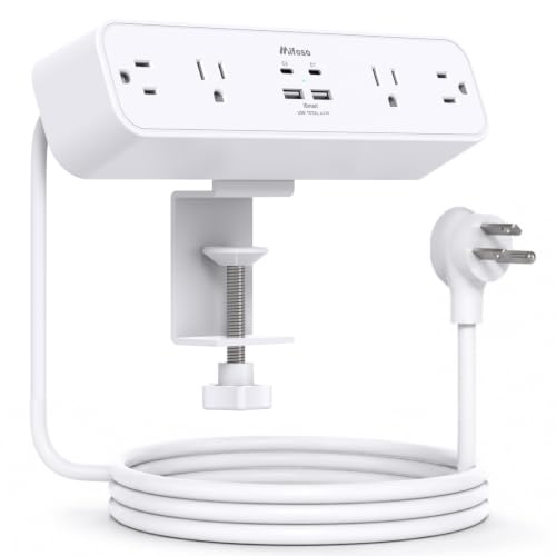 Mifaso PD65W Desk Clamp Power Strip, 1080J Surge Protector, 2 USB C | 4 Outlets, 5FT Extension Cord, Fast Charging Station, Desk Organizer Gaming Accessories Office Essentials, Fit 1.96" Edge - color: White, size: PD65W