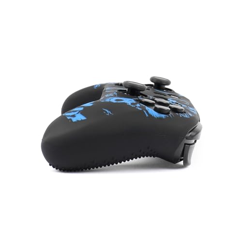 Wolf Controller Skin Cover for NS Switch Pro Controller, RALAN 1 Controller Skin+4 Customised Thumb Grips Caps Accessories - color: Wolf Black Blue
