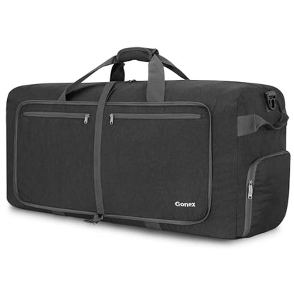 Gonex Large Foldable Travel Duffle Bag with Shoes Compartment, Packable Lightweight Water Repellent Duffel Bag for Camping Gym Weekender Bag - color: Dark Grey, size: 150L
