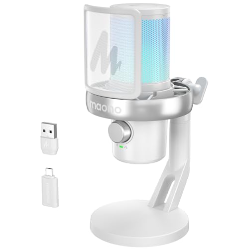 MAONO Wireless Gaming Microphone for PC, Condenser USB Mic with AI Voice Change, Noise Cancellation, RGB, Gain Control, Custom EQ for Streaming Recording Podcast PS5 PS4 Twitch YouTube, DM40 Pro White - color: White