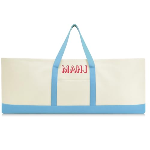 Mahjong Bag for Tiles and Racks Empty American Mahjong Tiles Carrying Tote 31.5 x 12 x 4 Inches Canvas Tile Games Accessories Gifts for Card Pushers Rack Mat Carrying (Case Only) (Blue) - color: Blue