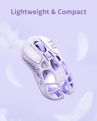 GravaStar Mercury M1 Pro Gaming Mouse, Lightweight Magnesium Alloy, 26,000 DPI, PAW3395DM Sensor, 5 Programmable Buttons, Support Wired/2.4GHz/BT, Up to 200 Hours Battery Life (Lavender Purple) - color: Purple
