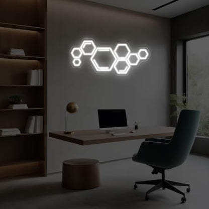 Hexagon Neon Sign, Cool White Geometric LED Light for Gaming Room | Varied hexagons form a connected pattern with a clean futuristic glow - color: Honeycomb