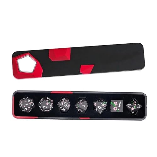 UDIXI Black Metal Dice Set D&D, 7PCS Flower Metal DND Dice Set for RPG | Pink Flower, Metal Case Packaging, Heavy Metal Dice, D&D Gift, for Dungeons and Dragons Role Playing Games Tabletop Games - color: Black-white