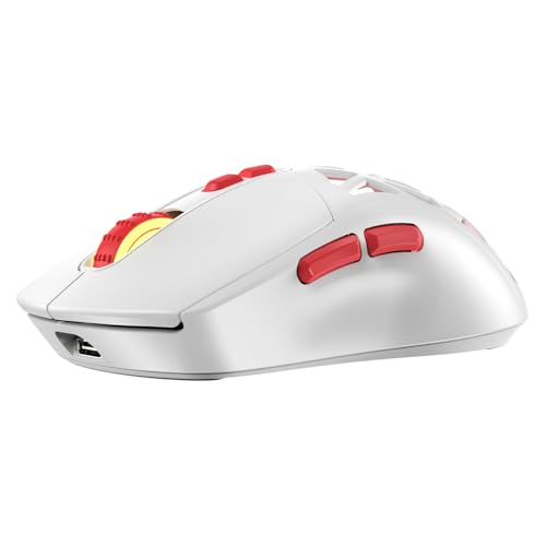 Wireless Gaming Mouse, Rechargeable&Rechange Shell,RGB Programmable Macro Mouse, Lightweight Mouse,10000 DPI,Tri-mode Wired/BT 5.0/2.4GHz Wireless Mouse Gaming with 2 Side Buttons (White Red) - color: White Red
