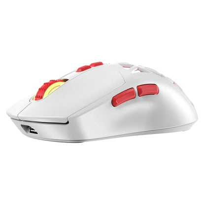 Wireless Gaming Mouse, Rechargeable&Rechange Shell,RGB Programmable Macro Mouse, Lightweight Mouse,10000 DPI,Tri-mode Wired/BT 5.0/2.4GHz Wireless Mouse Gaming with 2 Side Buttons (White Red) - color: White Red