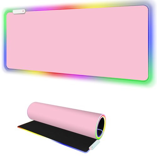 Pink RGB Gaming Mouse Pad I Large Mousepad with 14 Led Light Modes I Keyboard Pad Gaming Desk Mat I Non-Slip Rubber Base Big Mouse Mat for Gamer I 900x400x4mm Waterproof Mousepad for Game PC MacBook - color: Pink