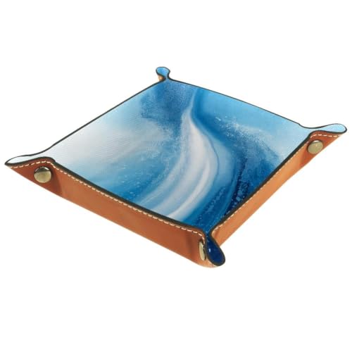 Blue Marble Dice Tray Folding Square PU Leather Dice Rolling Tray | Portable Dice Trays for Dice Games Like RPG, DND and Other Table Games, Folded 4.5x4.5x1.2inch - color: Blue Marble