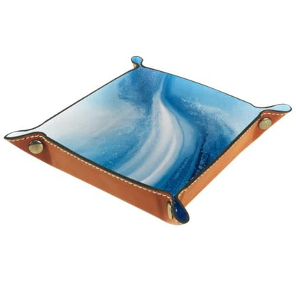 Blue Marble Dice Tray Folding Square PU Leather Dice Rolling Tray | Portable Dice Trays for Dice Games Like RPG, DND and Other Table Games, Folded 4.5x4.5x1.2inch - color: Blue Marble