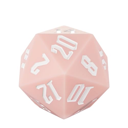 55mm Silicone D20 Dice, Large D20 Single 20 Sided DND Dice | Soft & Comfortable Touch, Perfect Bouncer, Stress Relief, Compatible with Dungeons and Dragons RPG Party Games - color: Pink W/White Numbers