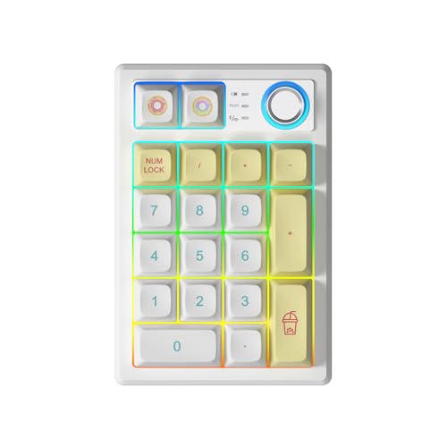 Gasket Creamy Mechanical Numpad Programmable Keypad RGB LED Backlit | Wireless 2.4G/Bluetooth 5.0/Wired USB-C Hot Swappable Macro Number Pad Rechargeable Numeric Keyboard Metal Knob, Donut - color: Donut