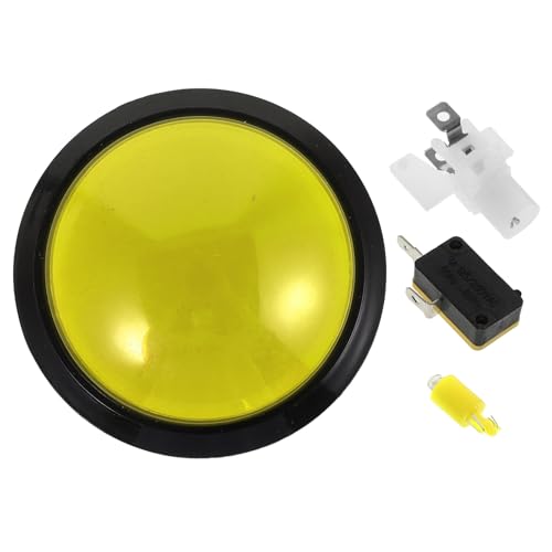 Game Machine Push Button Replacement with LED Light, Yellow Convex Reset Switch Button Prop for Arcade and Quiz Machines, Compatible Industrial Pushbutton Control