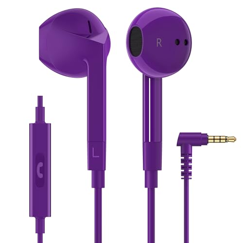 LUDOS FEROX Wired Earbuds in-Ear Headphones, 5 Year Warranty, Earphones with Microphone, Noise Isolation Corded for 3.5mm Jack Ear Buds for iPhone, Samsung, Laptop, Kids, School Students - Purple - color: Purple, style: 3.5 mm