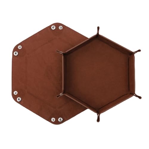 2 PCS Folding Dice Rolling Tray, Portable Hexagon Tray Dice Holder, Velvet Holder Storage Box for UNO Casino Games Dungeons and Dragons RPG Dice Gaming and Other Table Games (Brown) - color: Brown
