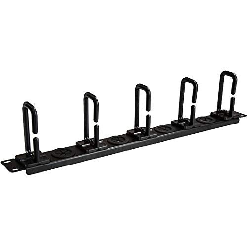 StarTech 1U 19in Horizontal Cable Manager, D-Ring, Steel (CABLMANAGERH) | Passthrough holes, 5 routing loops, Fits 2 or 4-post racks, M5 cage nuts and screws, EIA-310-E, 3.75in depth - style: 1U Horizontal w/Passthrough