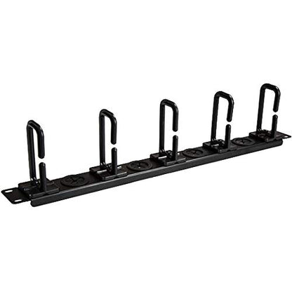 StarTech 1U 19in Horizontal Cable Manager, D-Ring, Steel (CABLMANAGERH) | Passthrough holes, 5 routing loops, Fits 2 or 4-post racks, M5 cage nuts and screws, EIA-310-E, 3.75in depth - style: 1U Horizontal w/Passthrough