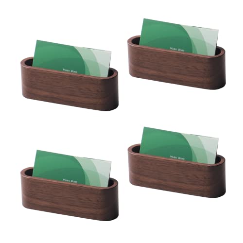 muso wood Business Card Holder for Desk 4 Pack (Walnut) | Wooden Display Business Card Stand for Office Tabletop - size: Walnut 4 Pack