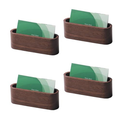 muso wood Business Card Holder for Desk 4 Pack (Walnut) | Wooden Display Business Card Stand for Office Tabletop - size: Walnut 4 Pack