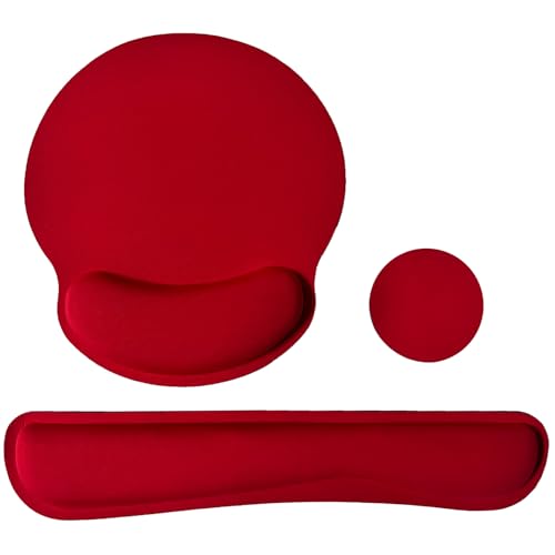 Keyboard Wrist Rest Pad Mouse Pad with Wrist Support Set of 3, Mousepad with Non-Slip Rubber Base, Ergonomic Memory Foam Mouse Wrist Cushion Support for Home Office Laptop Computer Gaming, Red - color: Red