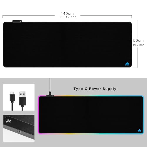 Cacoy 55"x20" RGB Gaming Mouse Pad XXL,Non-Slip LED Lighting Desk Mat,Black | RGB Computer Mousepad Large LED Keyboard Pad Anti-Slip Rubber Base Smooth Surface Stitched Edge Optimized for Speed & Control - color: Rgb, size: 55" x 20"