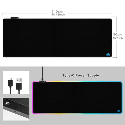 Cacoy 55"x20" RGB Gaming Mouse Pad XXL,Non-Slip LED Lighting Desk Mat,Black | RGB Computer Mousepad Large LED Keyboard Pad Anti-Slip Rubber Base Smooth Surface Stitched Edge Optimized for Speed & Control - color: Rgb, size: 55" x 20"
