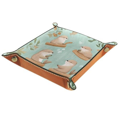 Dice Trays Funny Otters Holder Storage Box for Dice Games Like RPG DND, Leather Dice Holder Portable Folding Rolling Dice Tray, 16x16cm - color: Multi 5